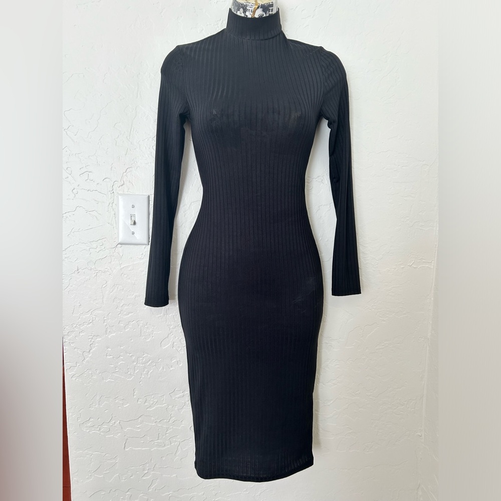 High neck black ribbed midi-dress size 2 BNWOT